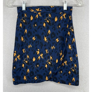 & OTHER STORIES Skirt 2 100% Viscose Leopard Print Wrap Mini Blue